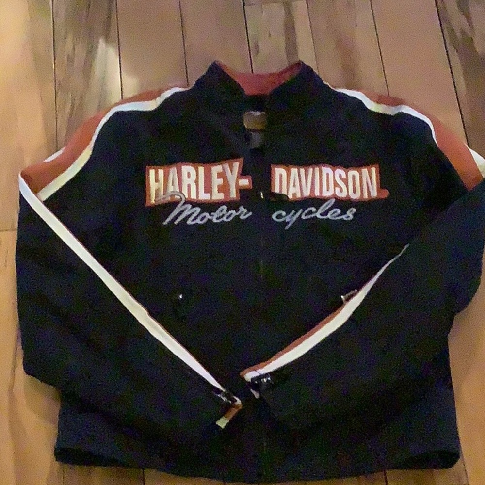 Harley-Davidson Black Jacket with orange and white accents